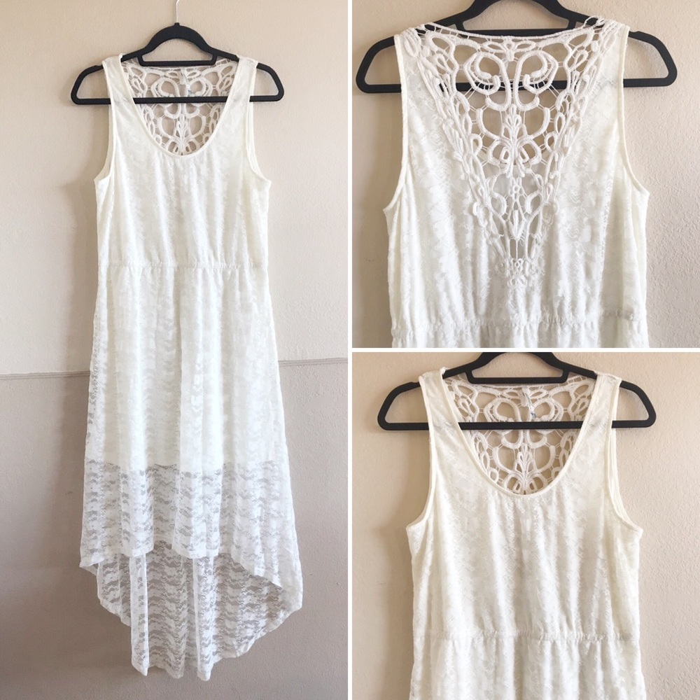 Ivory Lace Crochet High Low Maxi Dress